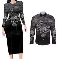 Skull Couples Matching Long Sleeve Bodycon Dress and Long Sleeve Button Shirts I'll Keep You - Wonder Print Shop