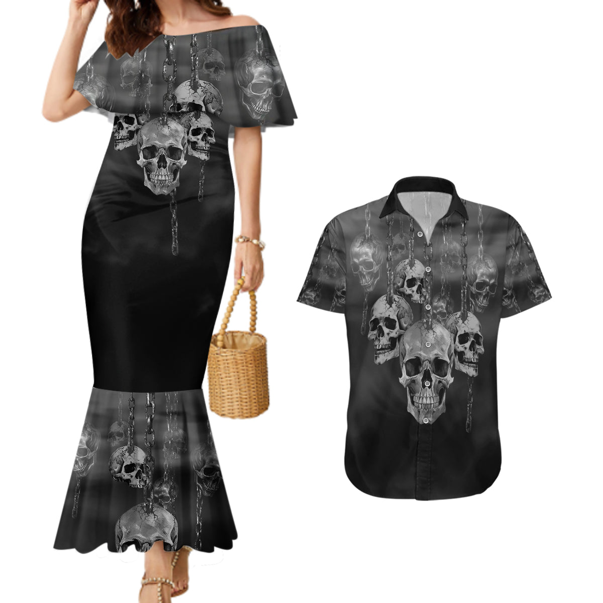 Skull Couples Matching Mermaid Dress and Hawaiian Shirt I'll Keep You - Wonder Print Shop