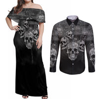 Skull Couples Matching Off Shoulder Maxi Dress and Long Sleeve Button Shirts I'll Keep You - Wonder Print Shop