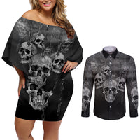 Skull Couples Matching Off Shoulder Short Dress and Long Sleeve Button Shirts I'll Keep You - Wonder Print Shop