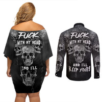 Skull Couples Matching Off Shoulder Short Dress and Long Sleeve Button Shirts I'll Keep You - Wonder Print Shop