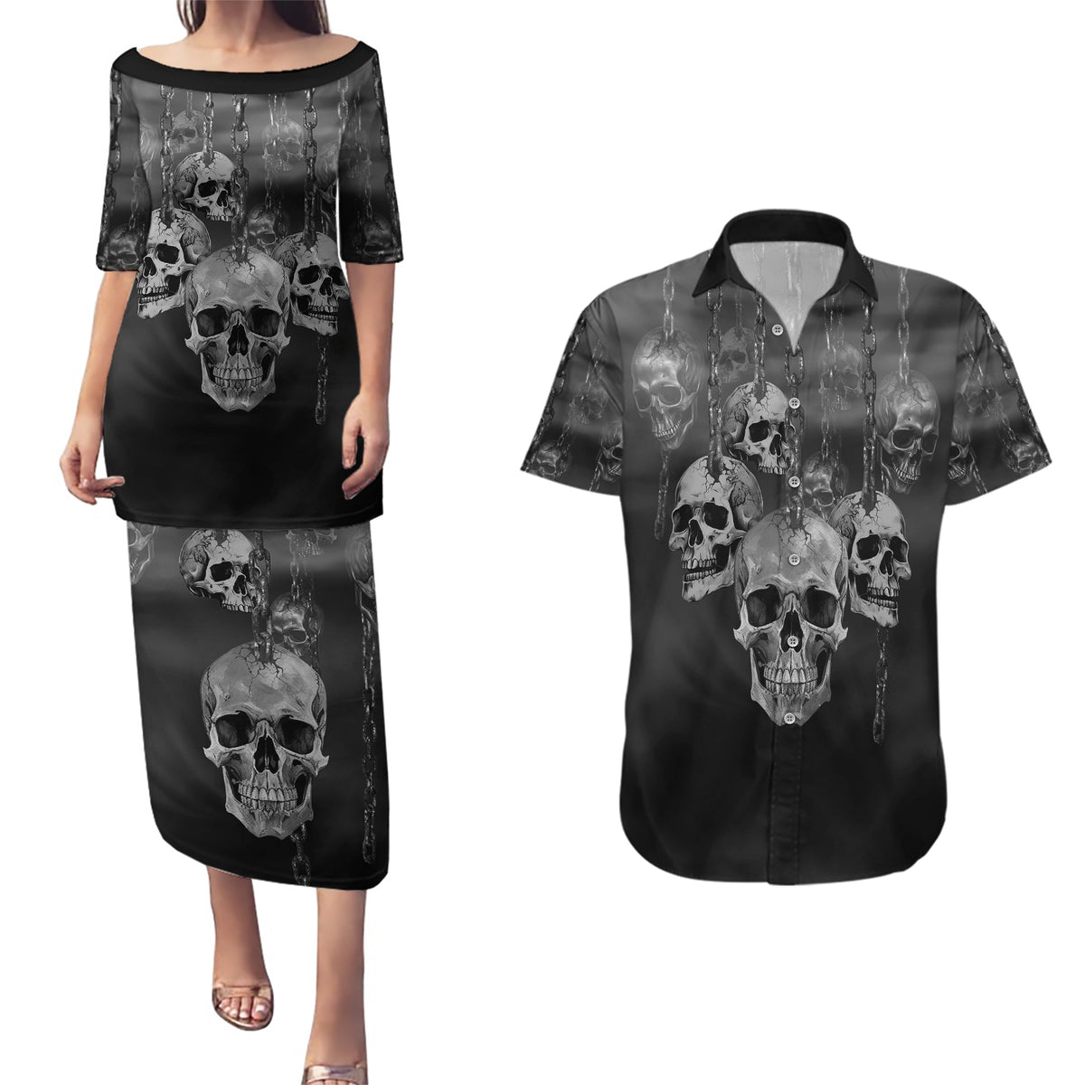 Skull Couples Matching Puletasi Dress and Hawaiian Shirt I'll Keep You - Wonder Print Shop
