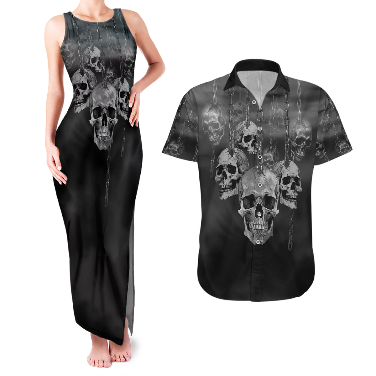 Skull Couples Matching Tank Maxi Dress and Hawaiian Shirt I'll Keep You - Wonder Print Shop