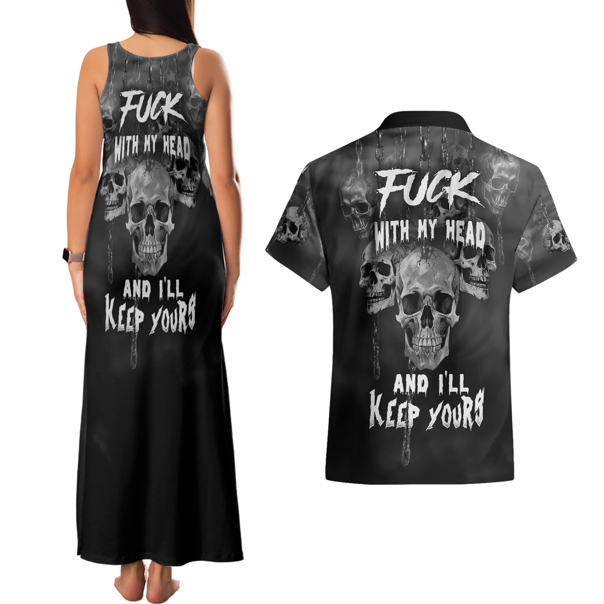 Skull Couples Matching Tank Maxi Dress and Hawaiian Shirt I'll Keep You - Wonder Print Shop