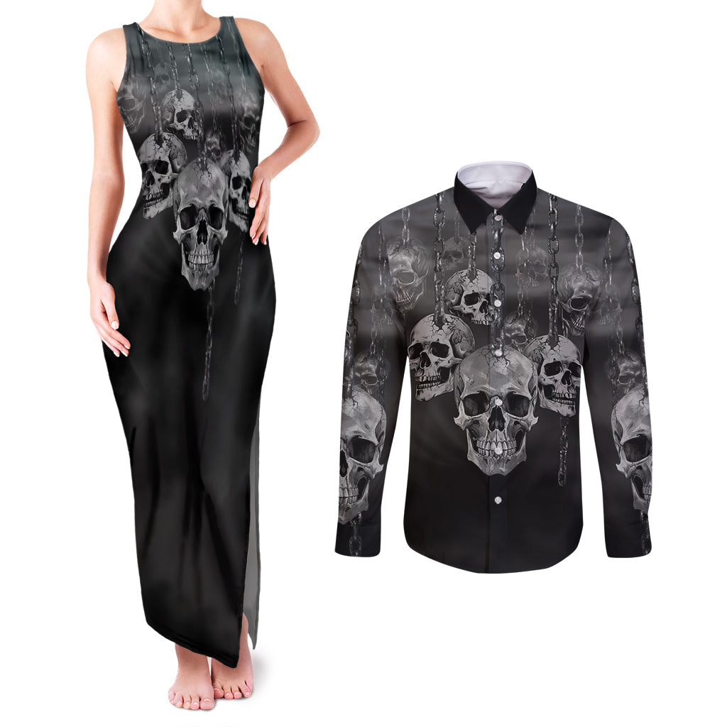 Skull Couples Matching Tank Maxi Dress and Long Sleeve Button Shirts I'll Keep You - Wonder Print Shop