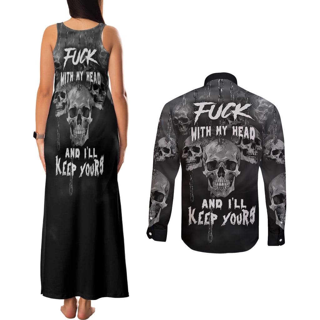 Skull Couples Matching Tank Maxi Dress and Long Sleeve Button Shirts I'll Keep You - Wonder Print Shop