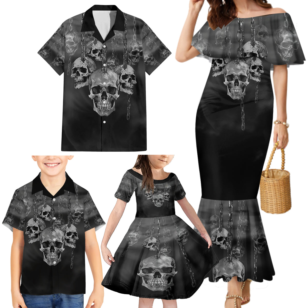 Skull Family Matching Mermaid Dress and Hawaiian Shirt I'll Keep You - Wonder Print Shop