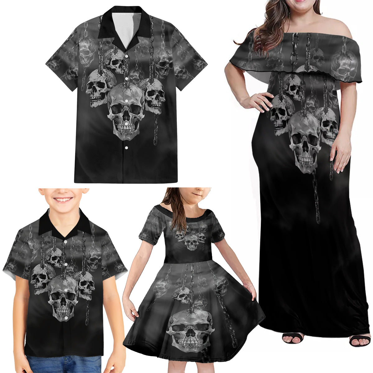 Skull Family Matching Off Shoulder Maxi Dress and Hawaiian Shirt I'll Keep You - Wonder Print Shop