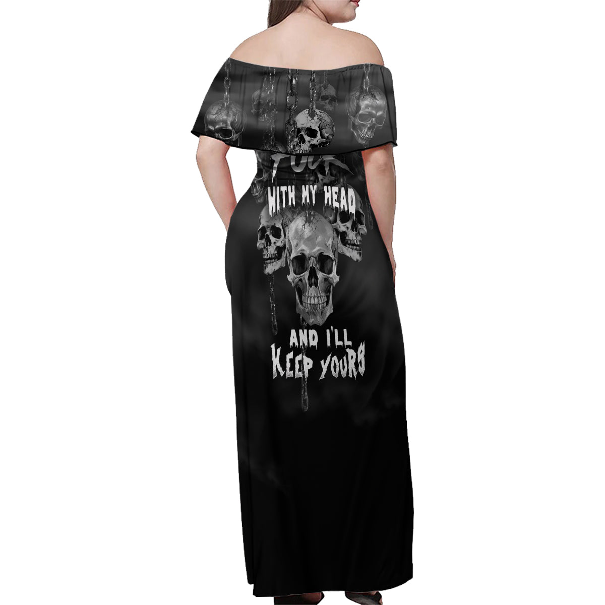 Skull Family Matching Off Shoulder Maxi Dress and Hawaiian Shirt I'll Keep You - Wonder Print Shop