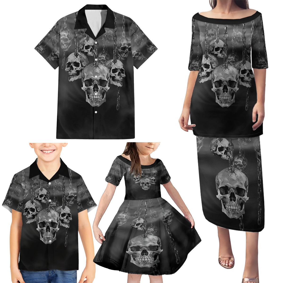 Skull Family Matching Puletasi Dress and Hawaiian Shirt I'll Keep You - Wonder Print Shop