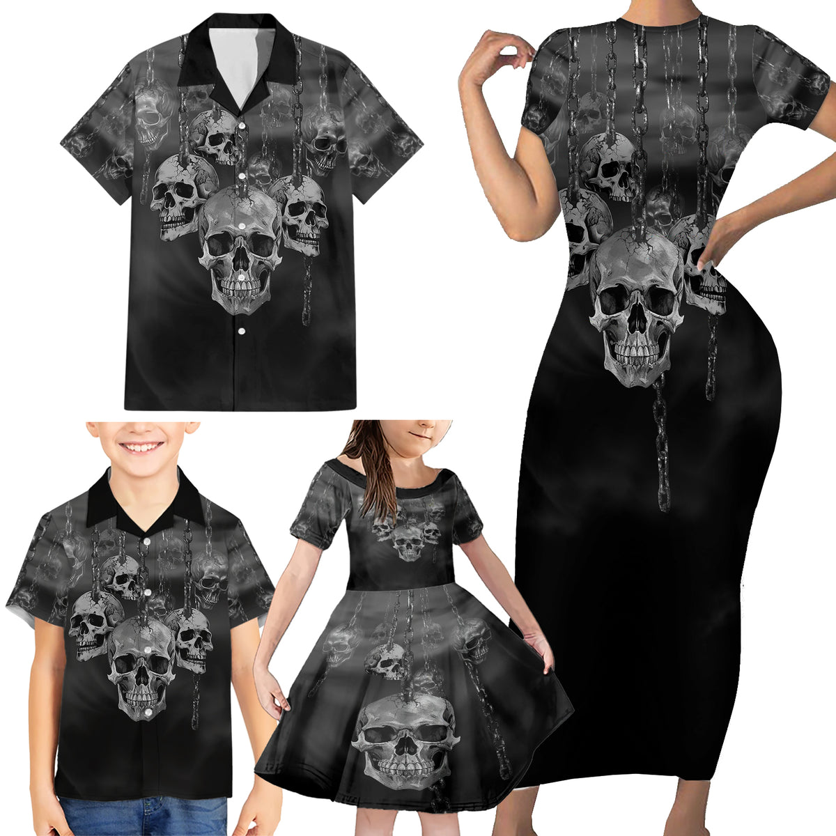 Skull Family Matching Short Sleeve Bodycon Dress and Hawaiian Shirt I'll Keep You - Wonder Print Shop