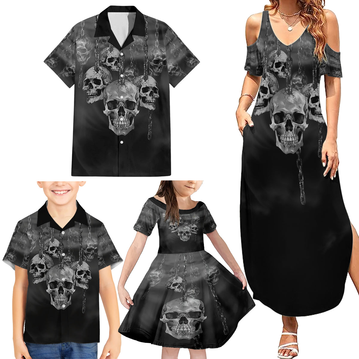 Skull Family Matching Summer Maxi Dress and Hawaiian Shirt I'll Keep You - Wonder Print Shop