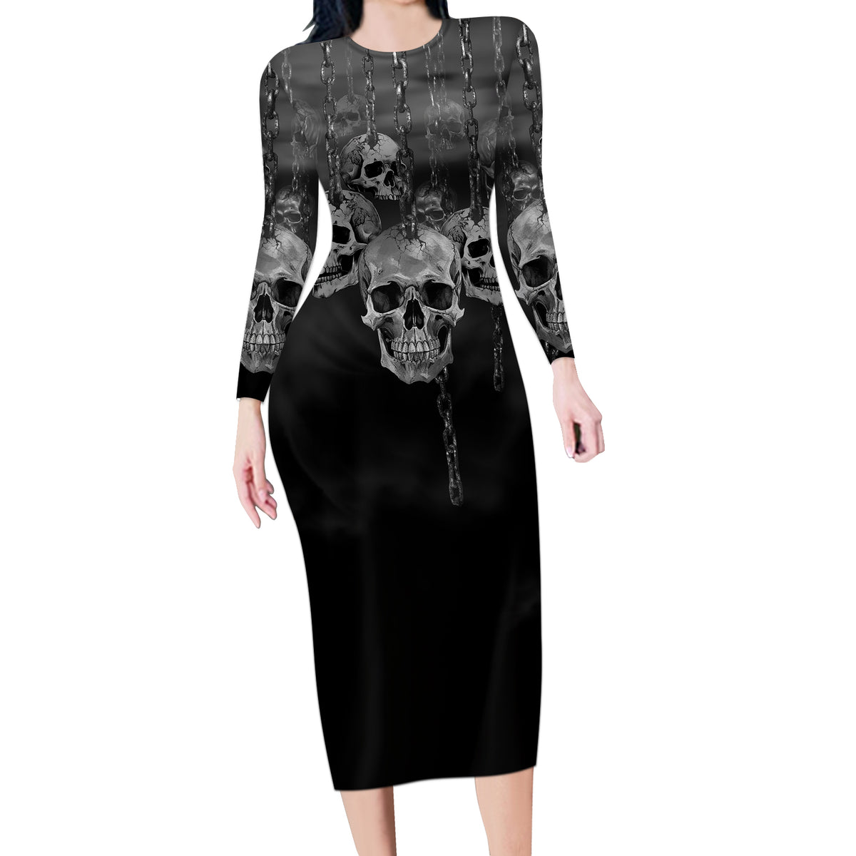 Skull Long Sleeve Bodycon Dress I'll Keep You - Wonder Print Shop