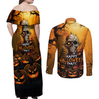 Happy Halloween Party Couples Matching Off Shoulder Maxi Dress and Long Sleeve Button Shirts - Wonder Print Shop