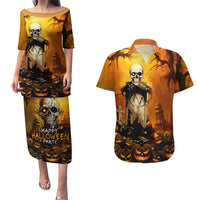 Happy Halloween Party Couples Matching Puletasi Dress and Hawaiian Shirt - Wonder Print Shop