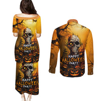 Happy Halloween Party Couples Matching Puletasi Dress and Long Sleeve Button Shirts - Wonder Print Shop