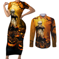 Happy Halloween Party Couples Matching Short Sleeve Bodycon Dress and Long Sleeve Button Shirts - Wonder Print Shop
