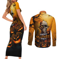 Happy Halloween Party Couples Matching Short Sleeve Bodycon Dress and Long Sleeve Button Shirts - Wonder Print Shop