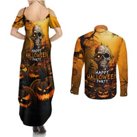Happy Halloween Party Couples Matching Summer Maxi Dress and Long Sleeve Button Shirts - Wonder Print Shop