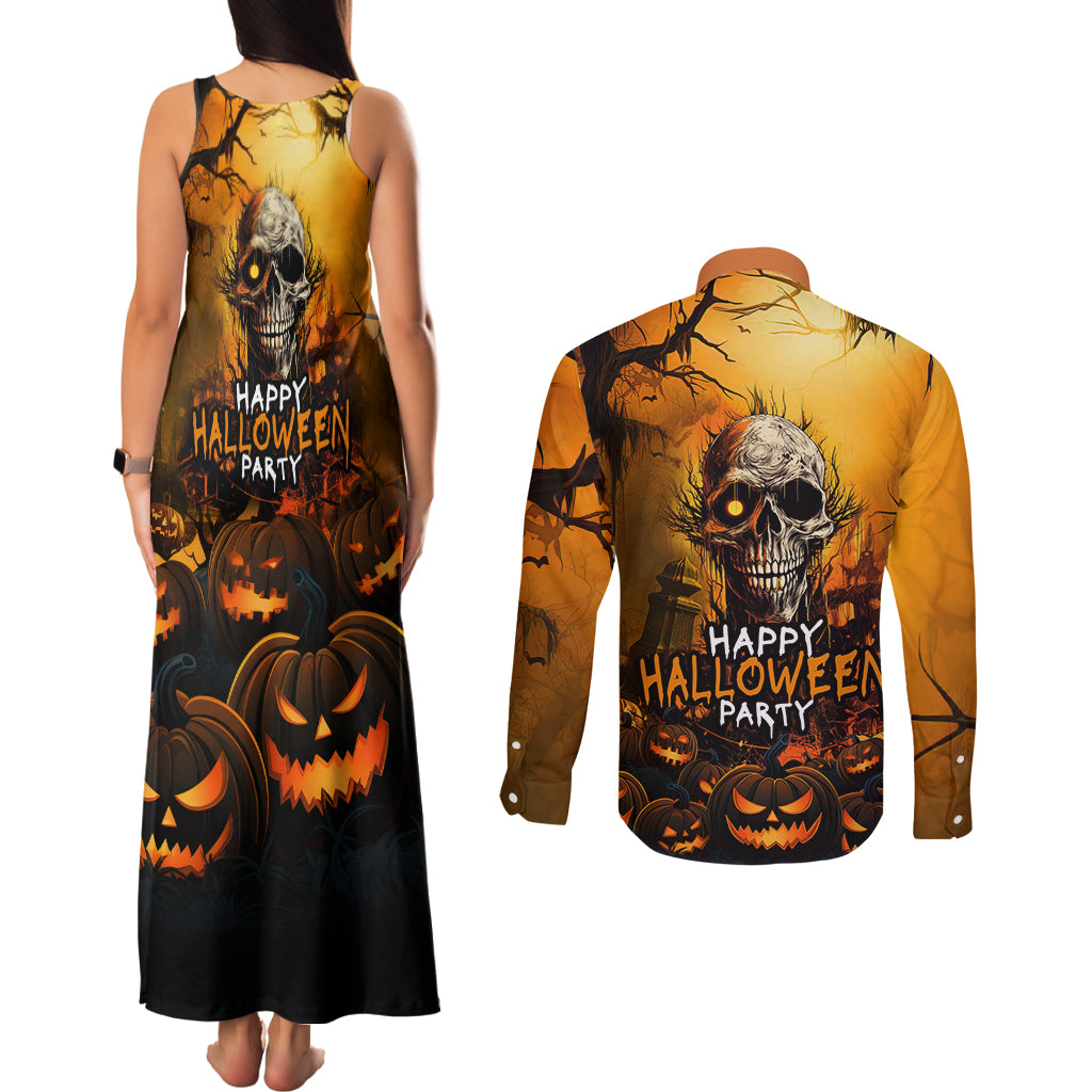 Happy Halloween Party Couples Matching Tank Maxi Dress and Long Sleeve Button Shirts - Wonder Print Shop