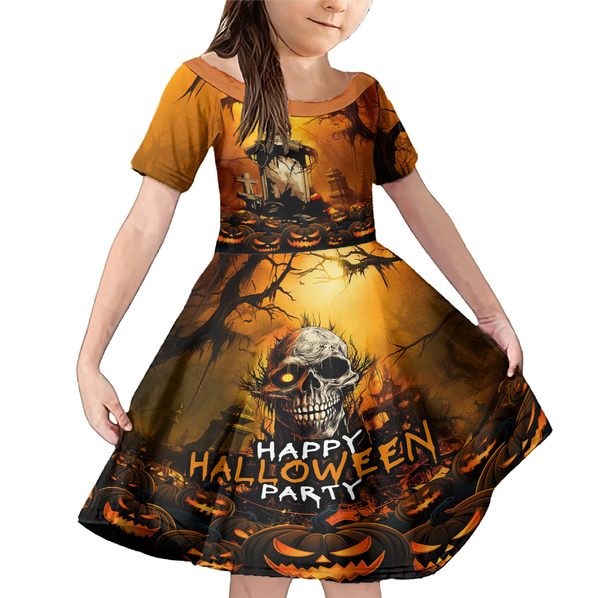 Happy Halloween Party Family Matching Mermaid Dress and Hawaiian Shirt - Wonder Print Shop