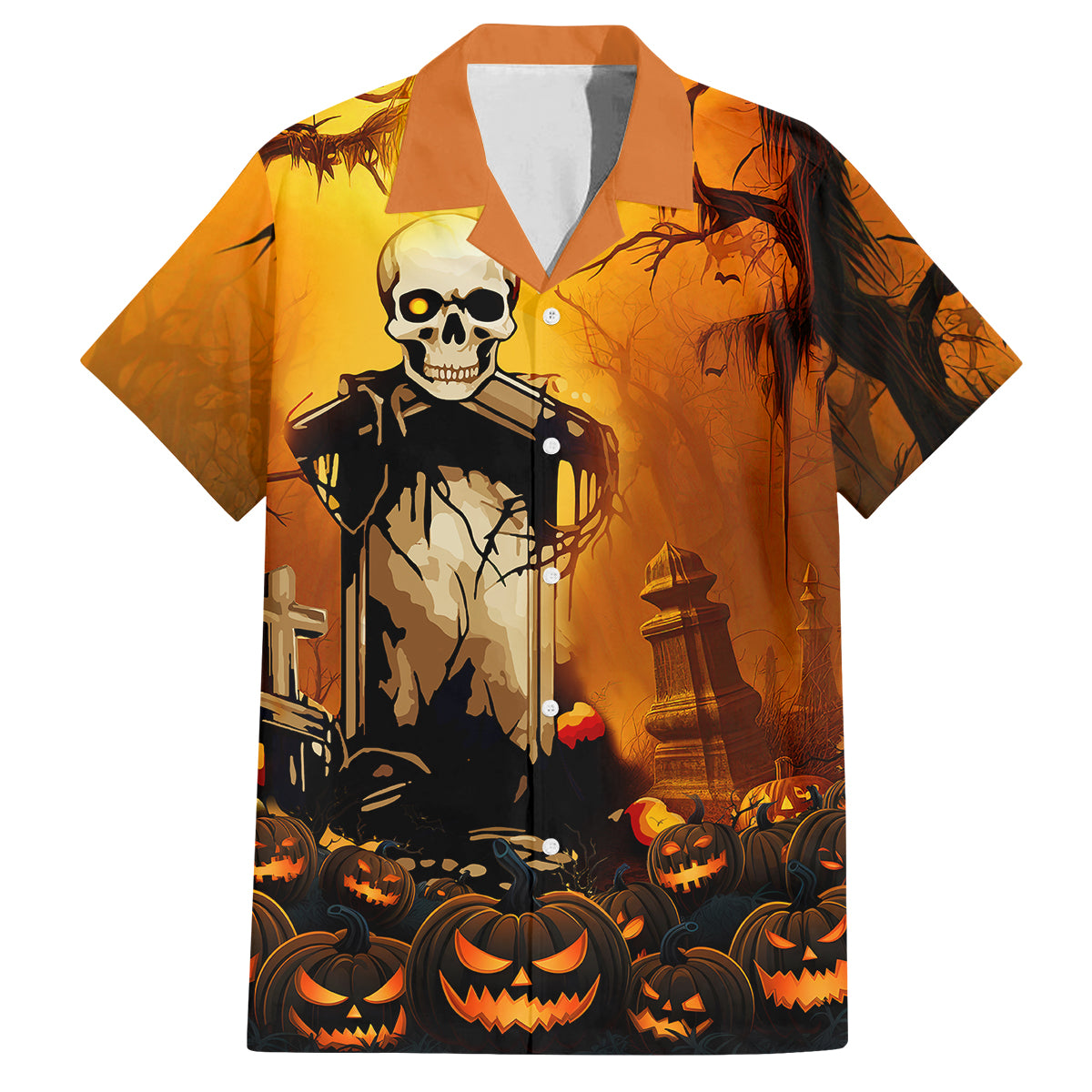 Happy Halloween Party Family Matching Off Shoulder Short Dress and Hawaiian Shirt - Wonder Print Shop