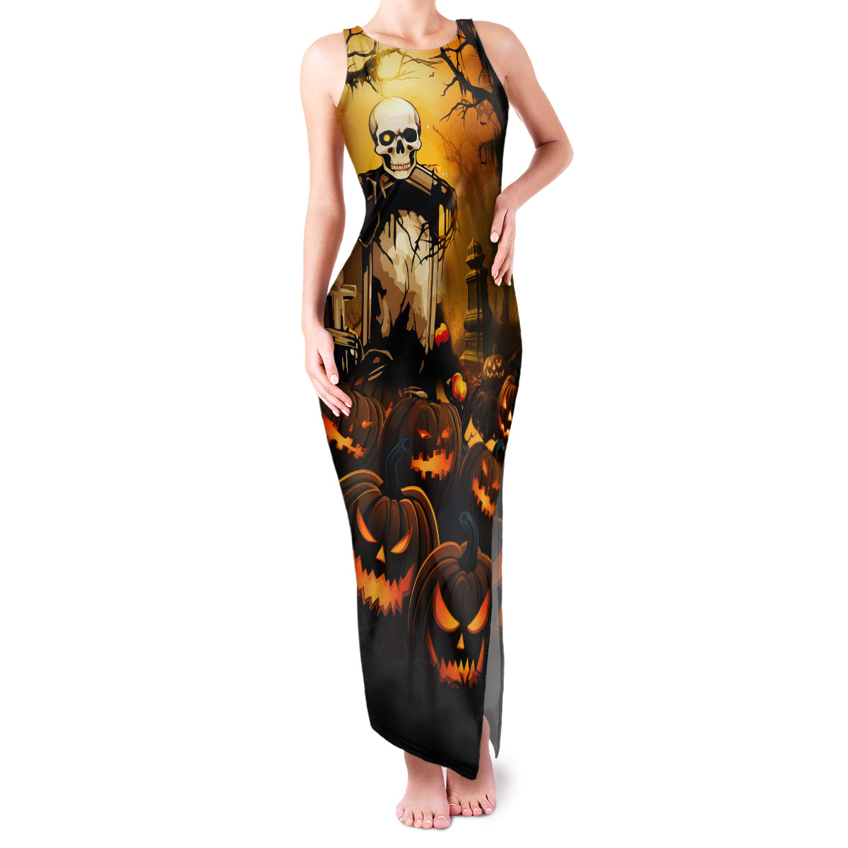 Happy Halloween Party Family Matching Tank Maxi Dress and Hawaiian Shirt - Wonder Print Shop