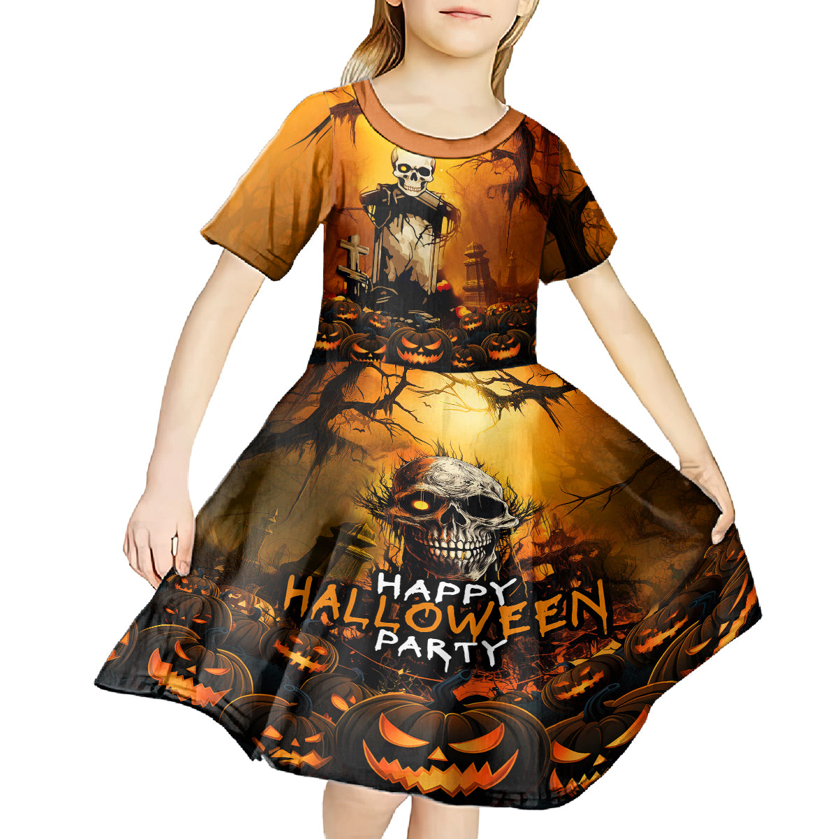 Happy Halloween Party Kid Short Sleeve Dress - Wonder Print Shop