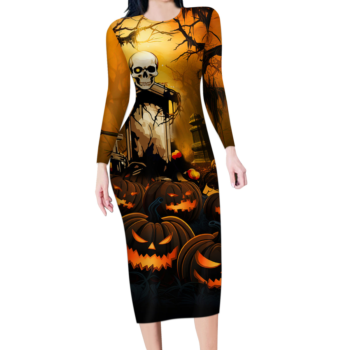 Happy Halloween Party Long Sleeve Bodycon Dress - Wonder Print Shop