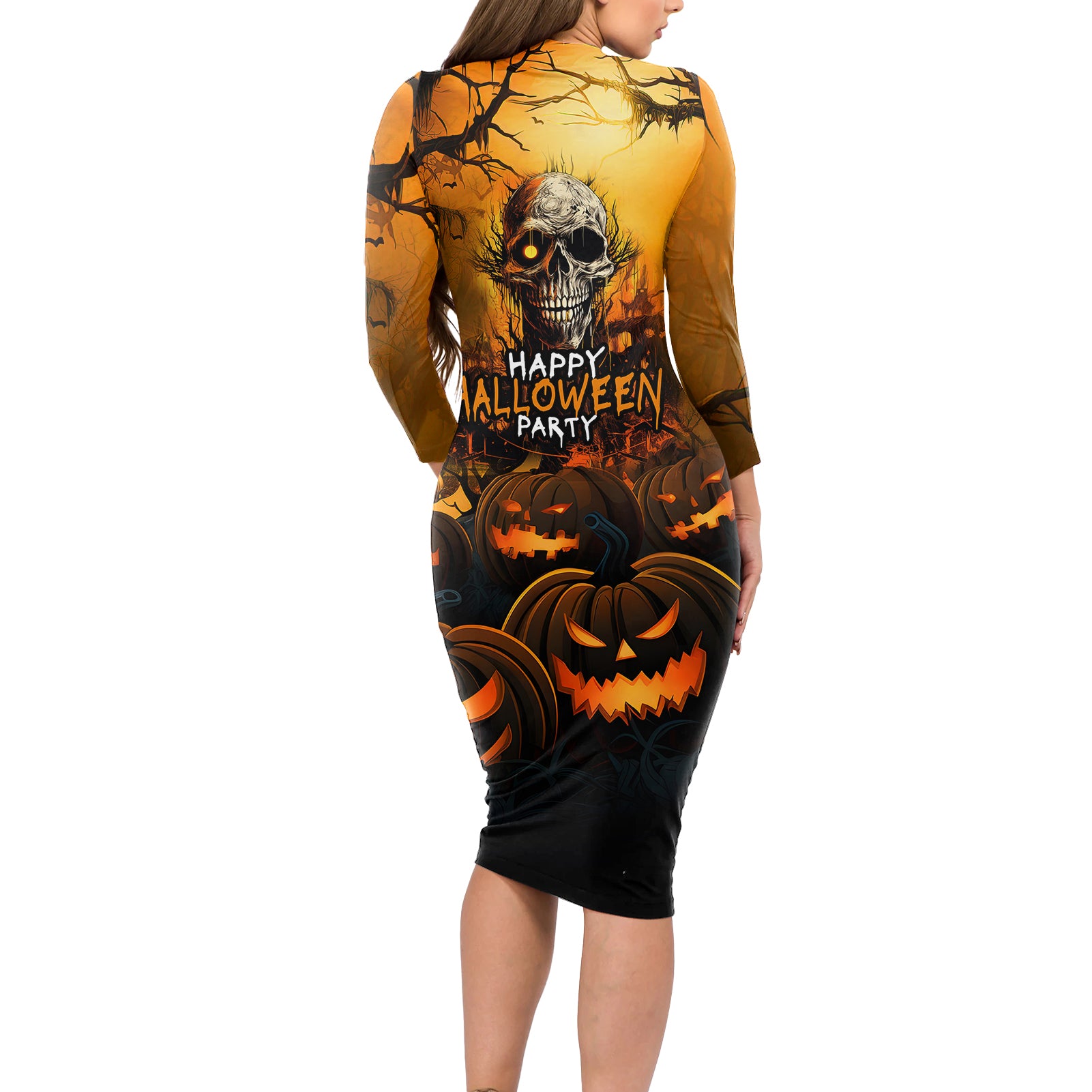 Happy Halloween Party Long Sleeve Bodycon Dress - Wonder Print Shop