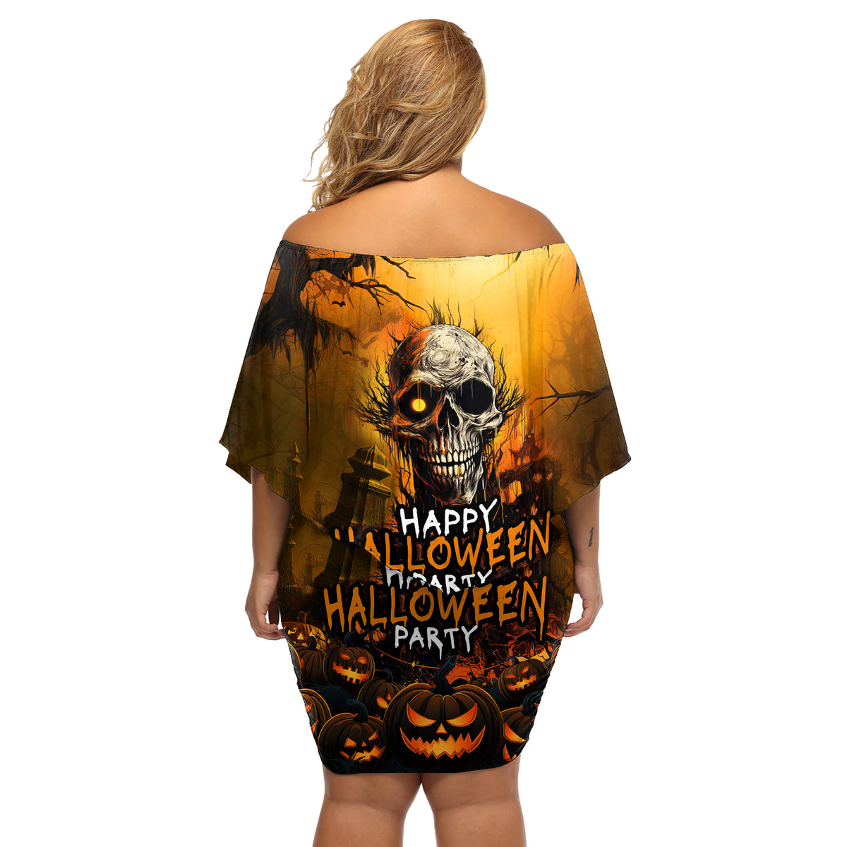 Happy Halloween Party Off Shoulder Short Dress - Wonder Print Shop