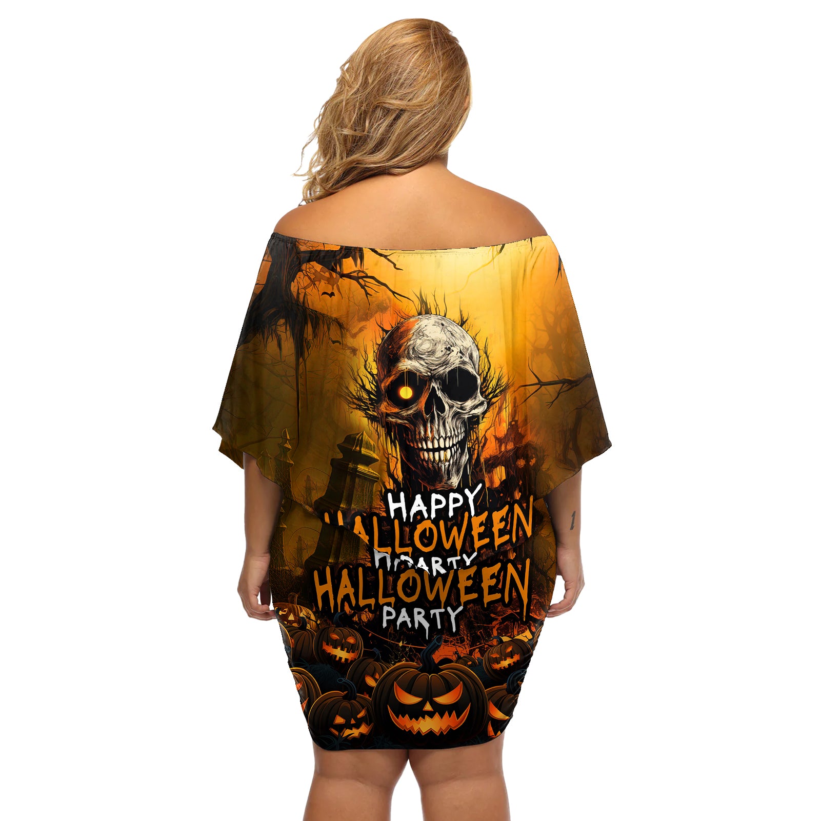 Happy Halloween Party Off Shoulder Short Dress - Wonder Print Shop