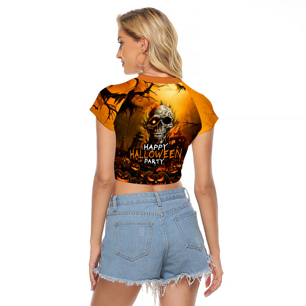 Happy Halloween Party Raglan Cropped T Shirt - Wonder Print Shop