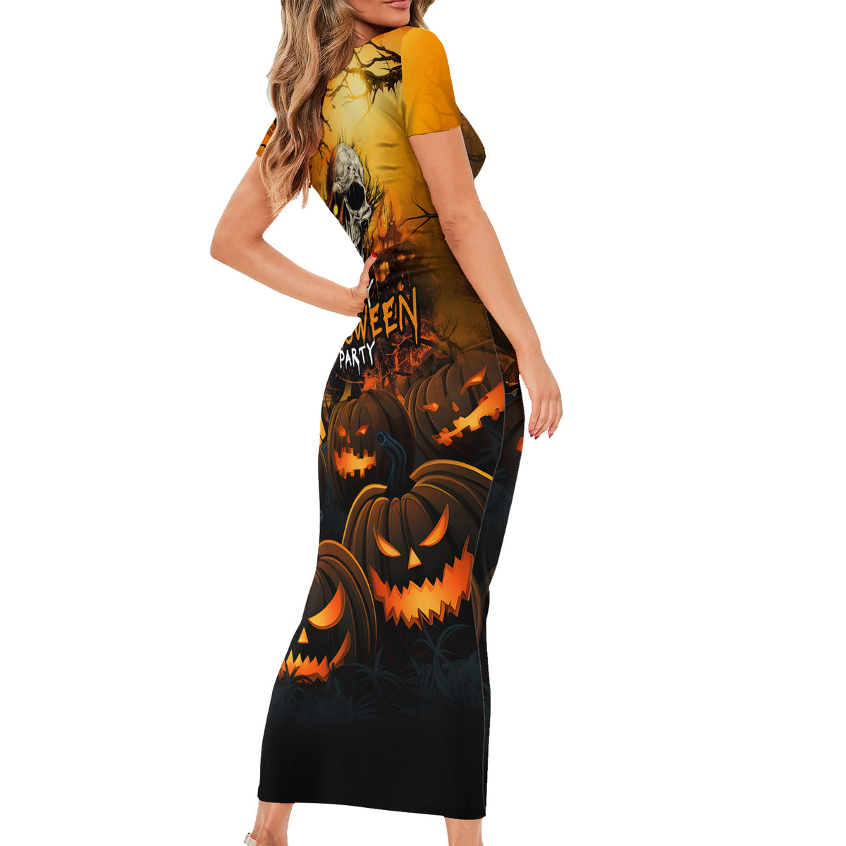 Happy Halloween Party Short Sleeve Bodycon Dress - Wonder Print Shop