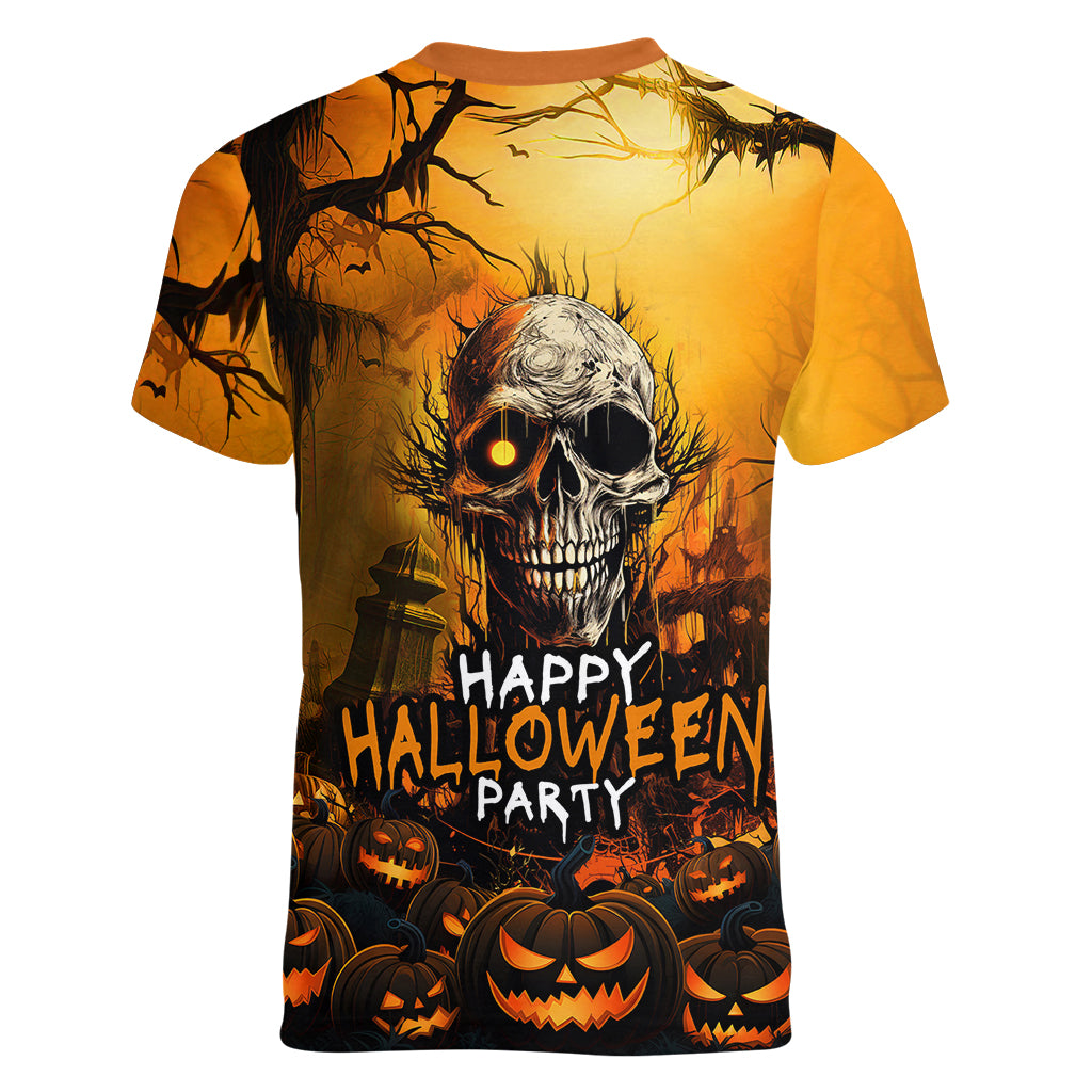 Happy Halloween Party Women V Neck T Shirt - Wonder Print Shop