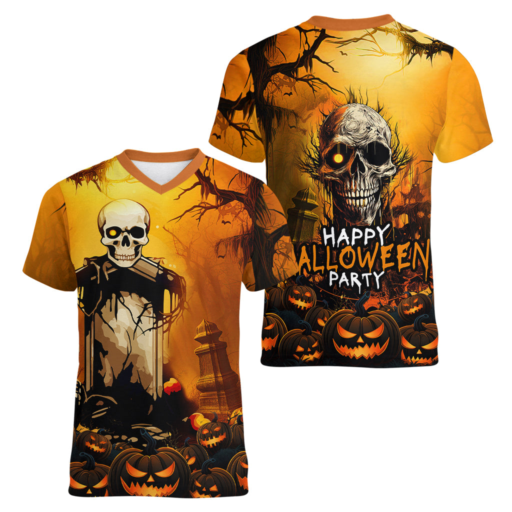 Happy Halloween Party Women V Neck T Shirt - Wonder Print Shop