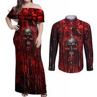 If You Kick Me When I'm Down You Better Pray I Don't Get Up Skull Couples Matching Off Shoulder Maxi Dress and Long Sleeve Button Shirts - Wonder Print Shop