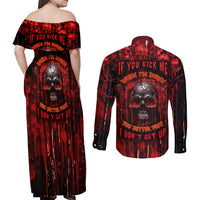 If You Kick Me When I'm Down You Better Pray I Don't Get Up Skull Couples Matching Off Shoulder Maxi Dress and Long Sleeve Button Shirts - Wonder Print Shop
