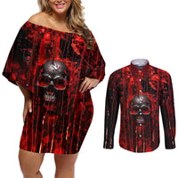 If You Kick Me When I'm Down You Better Pray I Don't Get Up Skull Couples Matching Off Shoulder Short Dress and Long Sleeve Button Shirts - Wonder Print Shop