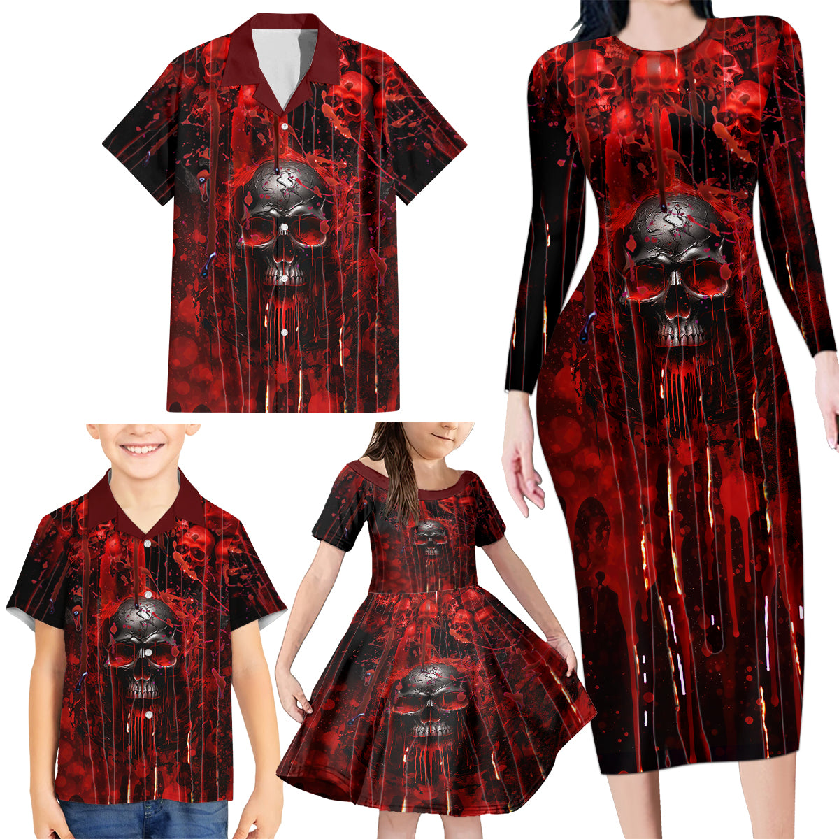 If You Kick Me When I'm Down You Better Pray I Don't Get Up Skull Family Matching Long Sleeve Bodycon Dress and Hawaiian Shirt - Wonder Print Shop