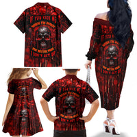 If You Kick Me When I'm Down You Better Pray I Don't Get Up Skull Family Matching Off Shoulder Long Sleeve Dress and Hawaiian Shirt - Wonder Print Shop