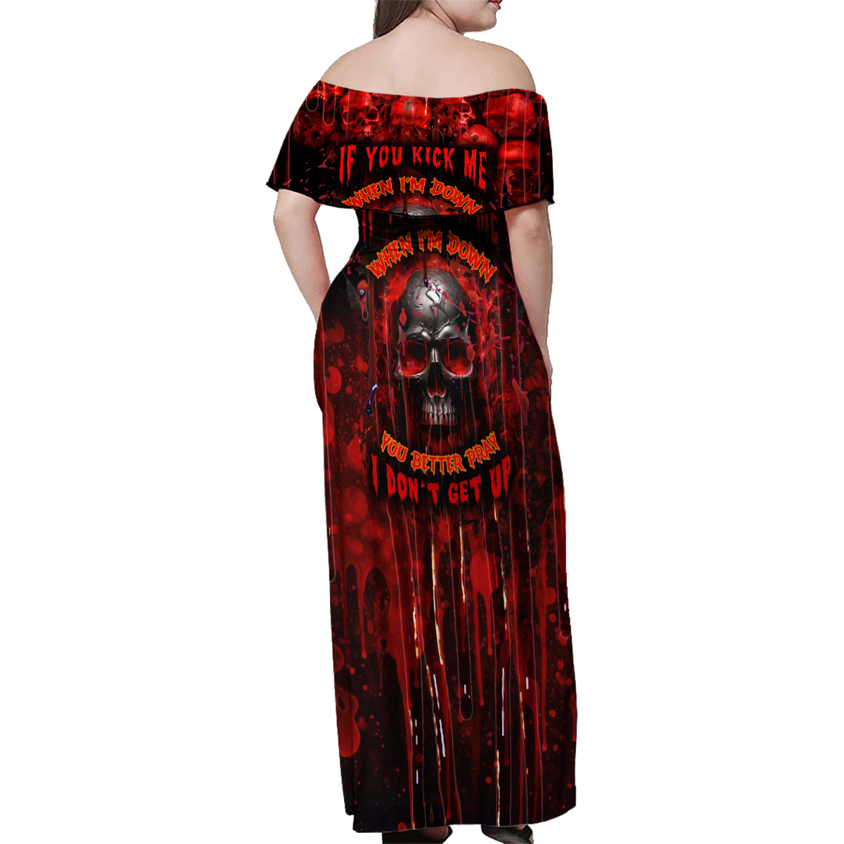 If You Kick Me When I'm Down You Better Pray I Don't Get Up Skull Family Matching Off Shoulder Maxi Dress and Hawaiian Shirt - Wonder Print Shop