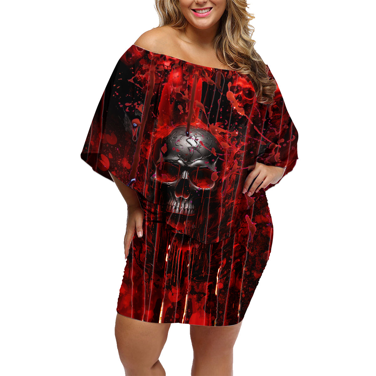 If You Kick Me When I'm Down You Better Pray I Don't Get Up Skull Family Matching Off Shoulder Short Dress and Hawaiian Shirt - Wonder Print Shop