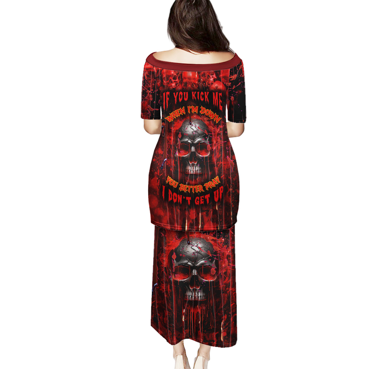 If You Kick Me When I'm Down You Better Pray I Don't Get Up Skull Family Matching Puletasi Dress and Hawaiian Shirt - Wonder Print Shop