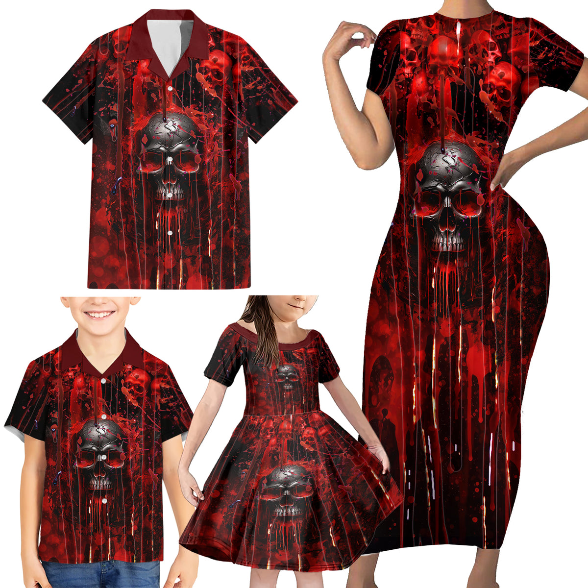 If You Kick Me When I'm Down You Better Pray I Don't Get Up Skull Family Matching Short Sleeve Bodycon Dress and Hawaiian Shirt - Wonder Print Shop