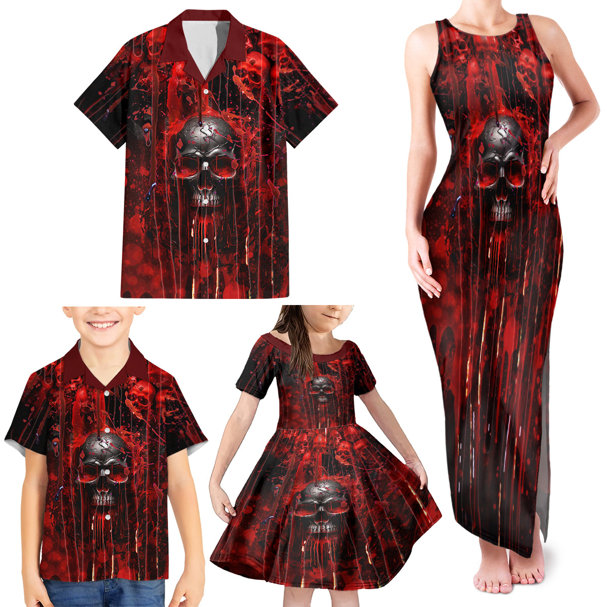 If You Kick Me When I'm Down You Better Pray I Don't Get Up Skull Family Matching Tank Maxi Dress and Hawaiian Shirt - Wonder Print Shop
