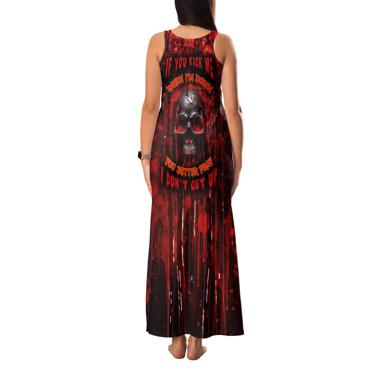 If You Kick Me When I'm Down You Better Pray I Don't Get Up Skull Family Matching Tank Maxi Dress and Hawaiian Shirt - Wonder Print Shop