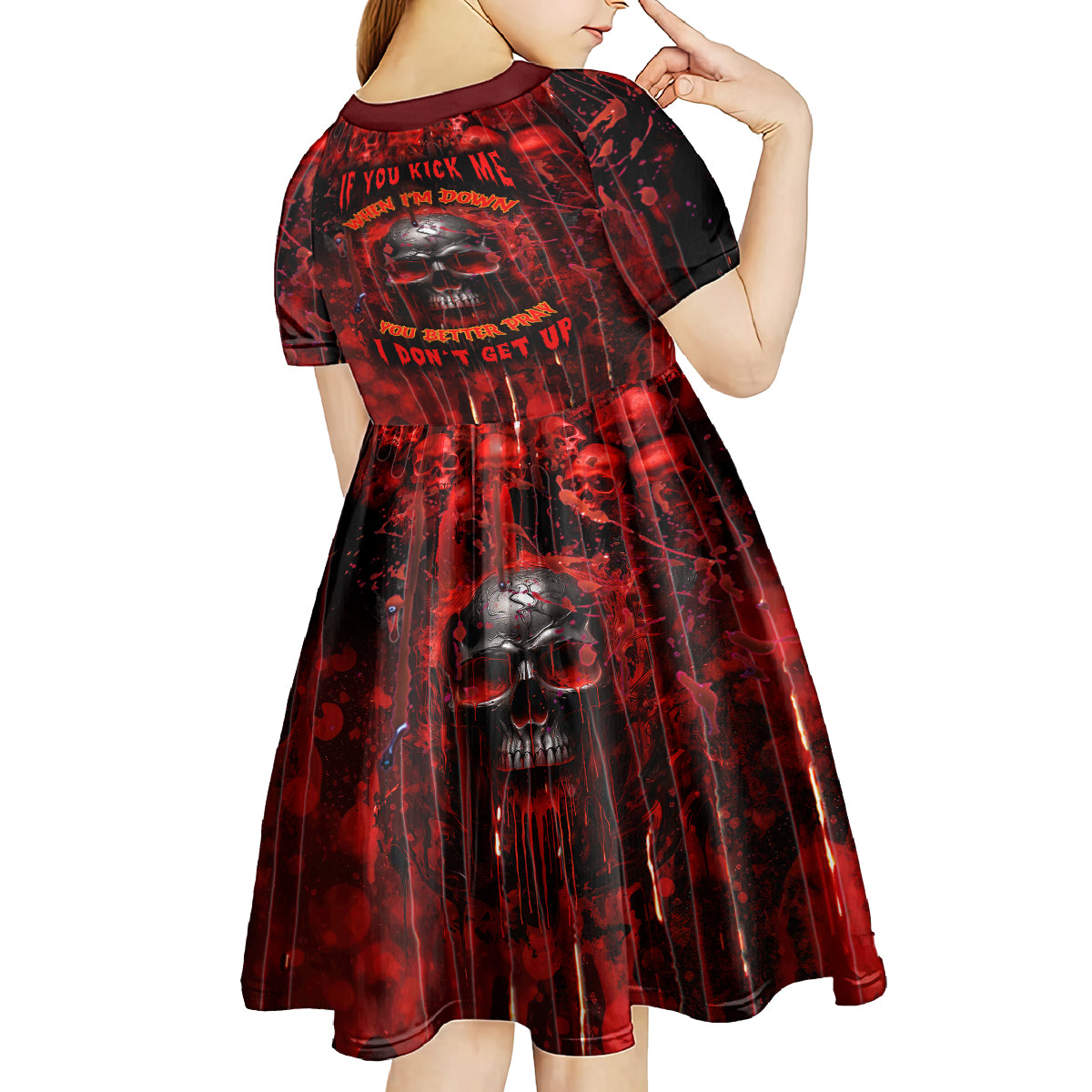 If You Kick Me When I'm Down You Better Pray I Don't Get Up Skull Kid Short Sleeve Dress - Wonder Print Shop