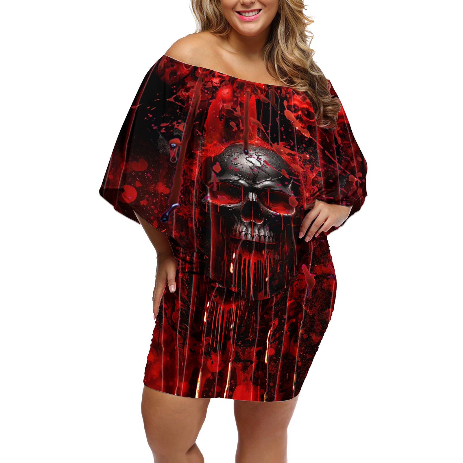 If You Kick Me When I'm Down You Better Pray I Don't Get Up Skull Off Shoulder Short Dress - Wonder Print Shop