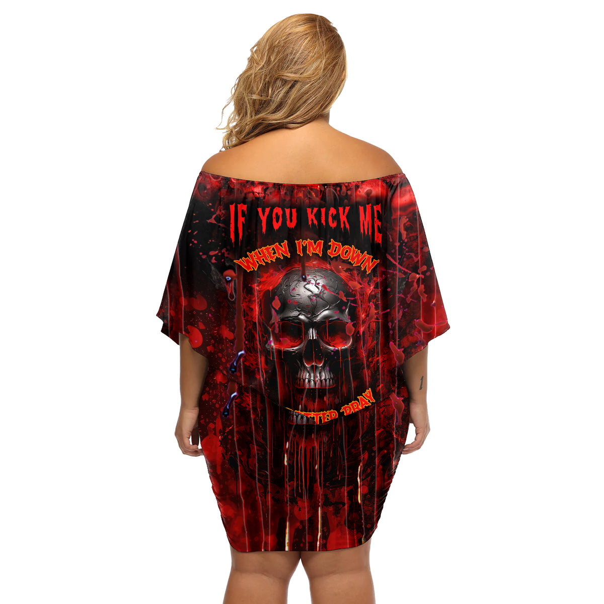 If You Kick Me When I'm Down You Better Pray I Don't Get Up Skull Off Shoulder Short Dress - Wonder Print Shop